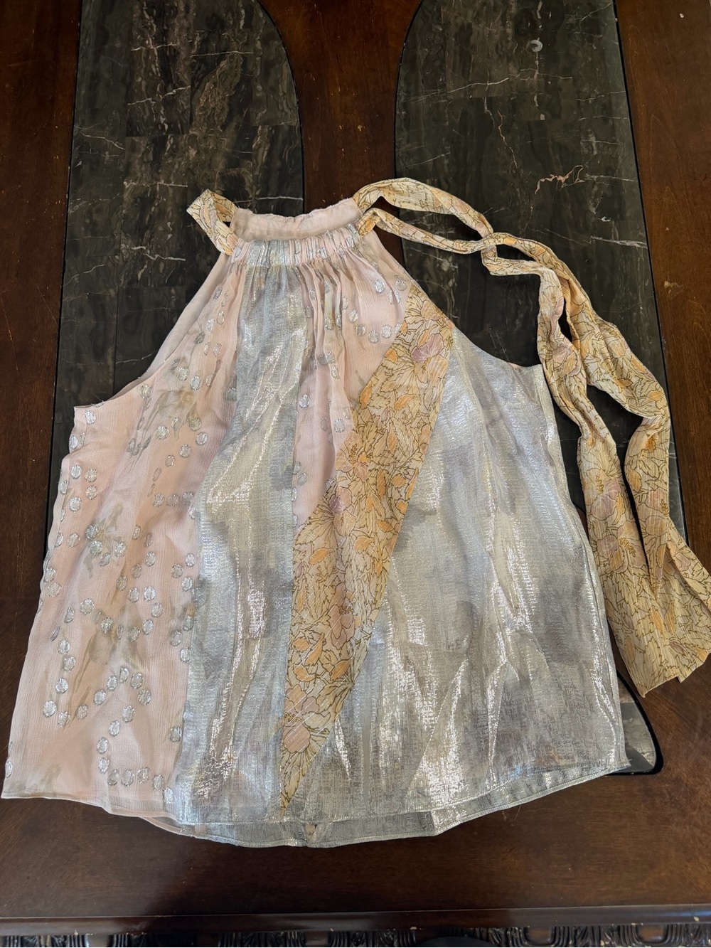 Rebecca Taylor Pink, Silver and Cream Halter Camisole